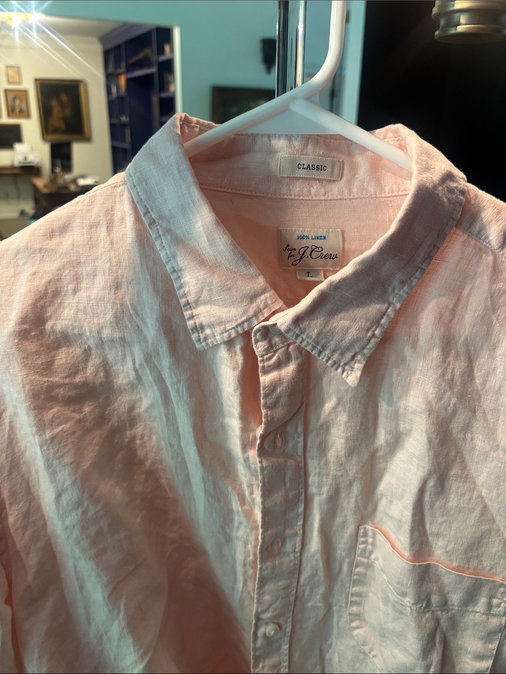 J. Crew Men's Linen Button-Down Shirt in Pale Pink